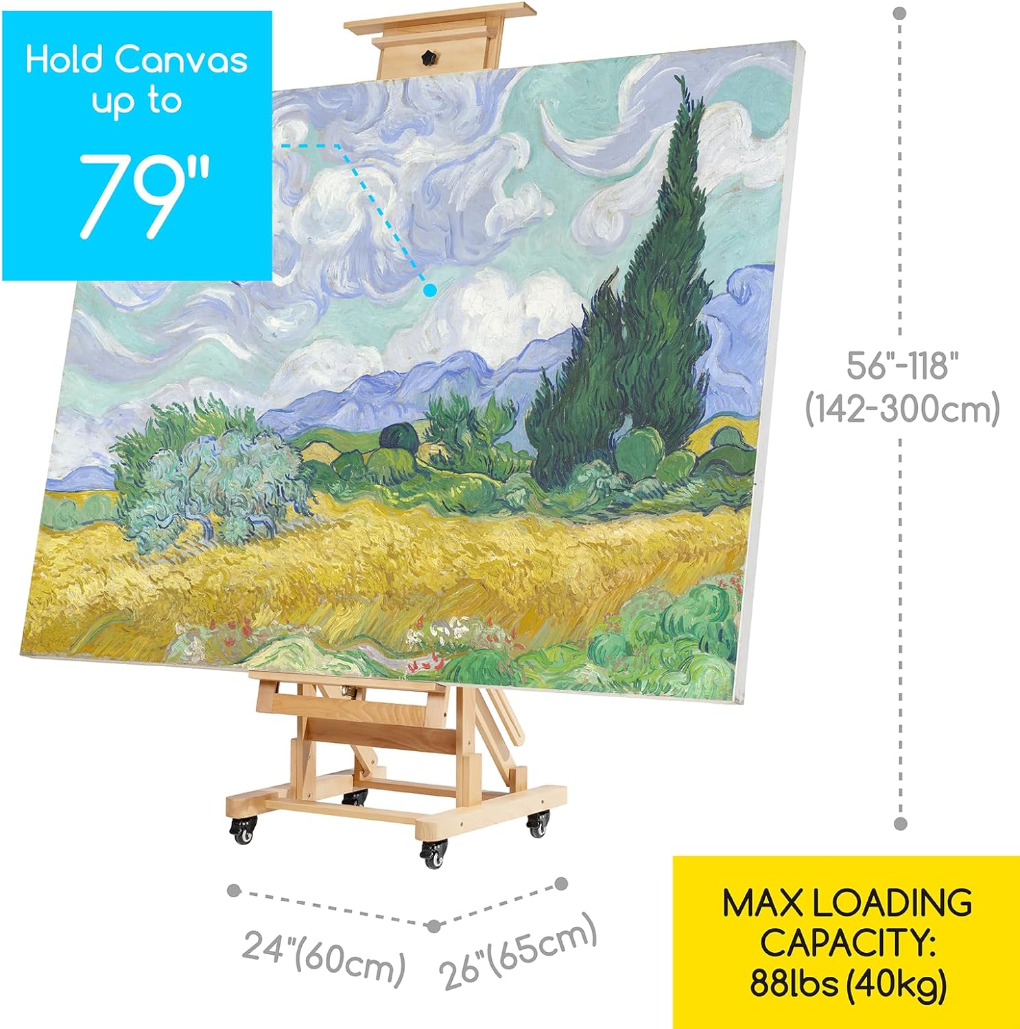 MEEDEN Movable Large H-Frame Painting Easel - Artist Studio Easel - Heavy Duty Art Easel Stand for Adults, Solid Beech Wood Easels, Holds Canvas Art Up to 78.7' High
