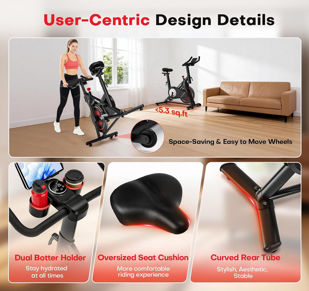 Exercise Bike, CHAOKE Quiet Adjustable Magnetic Resistance Stationary Bike for Home Cardio with App Compatible, 350LB Weight Capacity Indoor Cycling Bike with Comfortable Seat & Digital Display