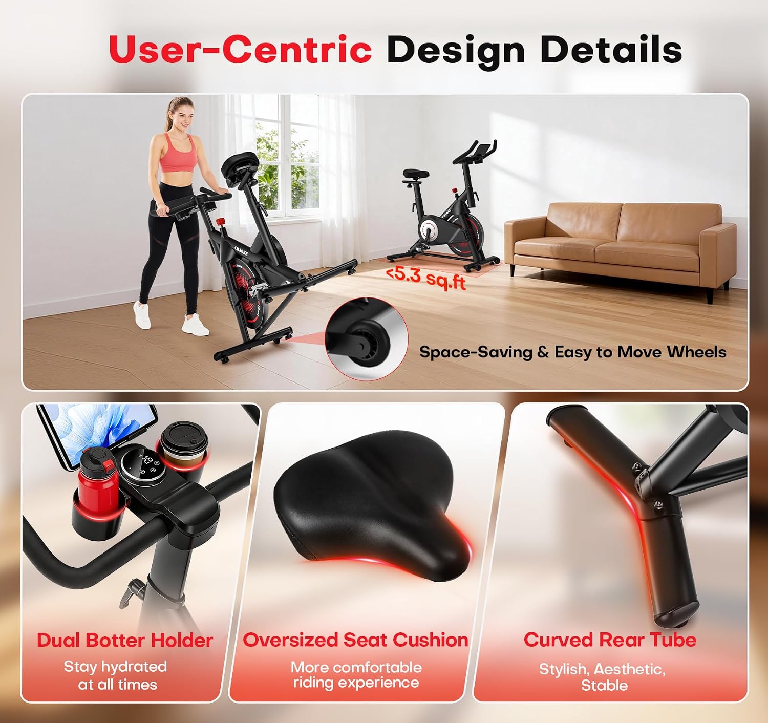 Exercise Bike, CHAOKE Quiet Adjustable Magnetic Resistance Stationary Bike for Home Cardio with App Compatible, 350LB Weight Capacity Indoor Cycling Bike with Comfortable Seat & Digital Display
