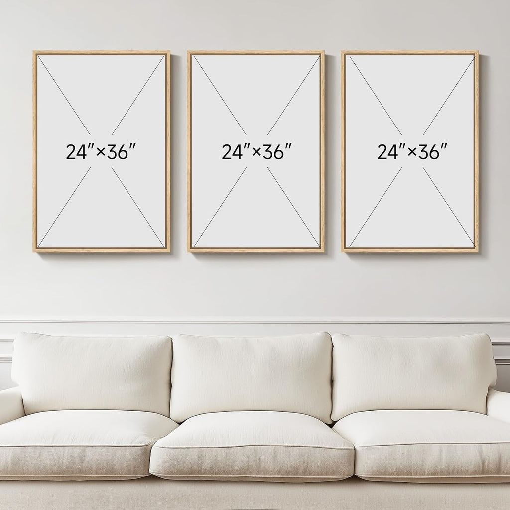 Large Framed Black and White Neutral Abstract Wall Art for Living Room, 3 Piece Canvas Prints Paintings Artwork for Walls, Modern Minimalist Abstract Pictures for Hallway Office Wall Decor 24x36 In