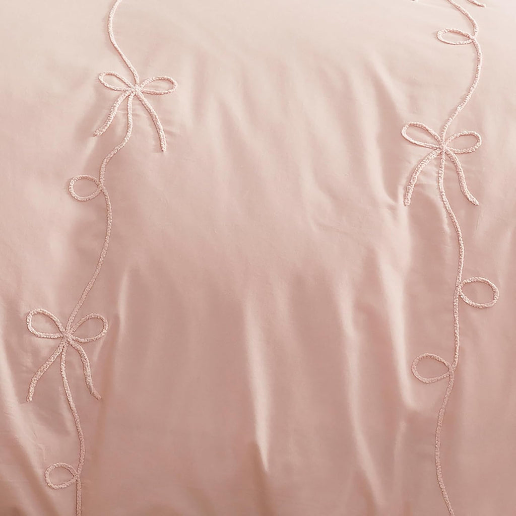 Peri Home Bows Bedding Cottage Core 100% Cotton 3-Piece Comforter and Sham Set, King, Blush Sasha Bows