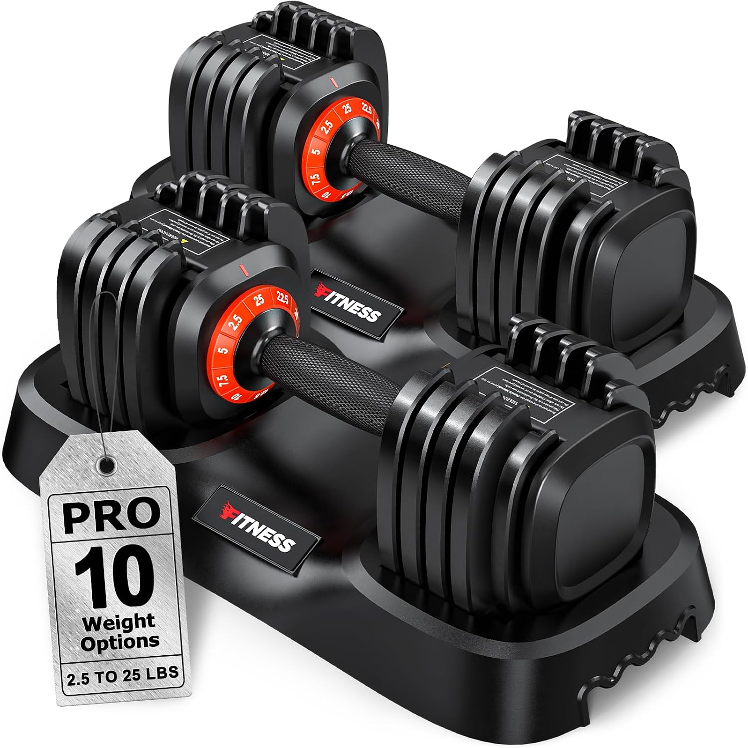 Rendpas Adjustable Dumbbells Set of 2, 5-in-1/10-in-1/16-in-1 Quick-Lock Hand Weights 25/55/80 lbs Pair, Anti-Slip Handle Free Weights Set for Home Gym Strength Training for Men Women
