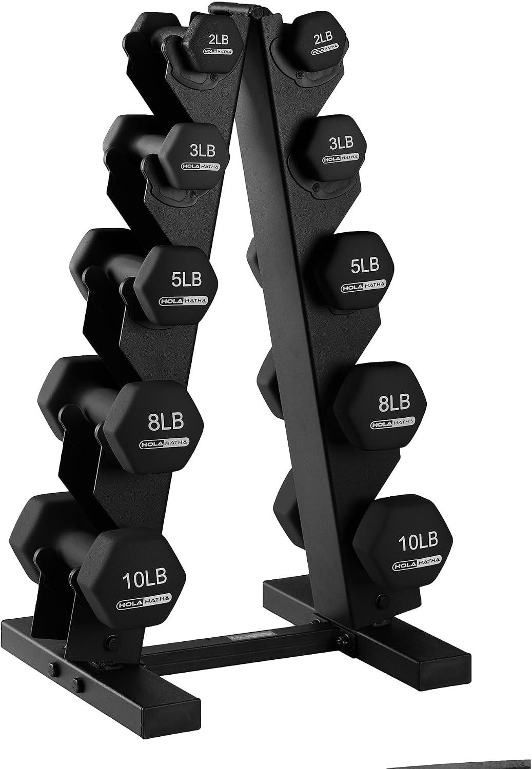 HolaHatha Neoprene Dumbbell Weights Set w/Rack, Home Gym Equipment - Portable Weighted Exercise Dumbbells for Fitness, Training, and Lifting Workouts