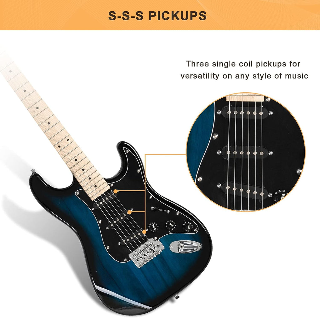 GLARRY Full Size Electric Guitar for Music Lover Beginner with 20W Amp and Accessories Pack Guitar Bag (DARK BLUE, 39' Right Handed)
