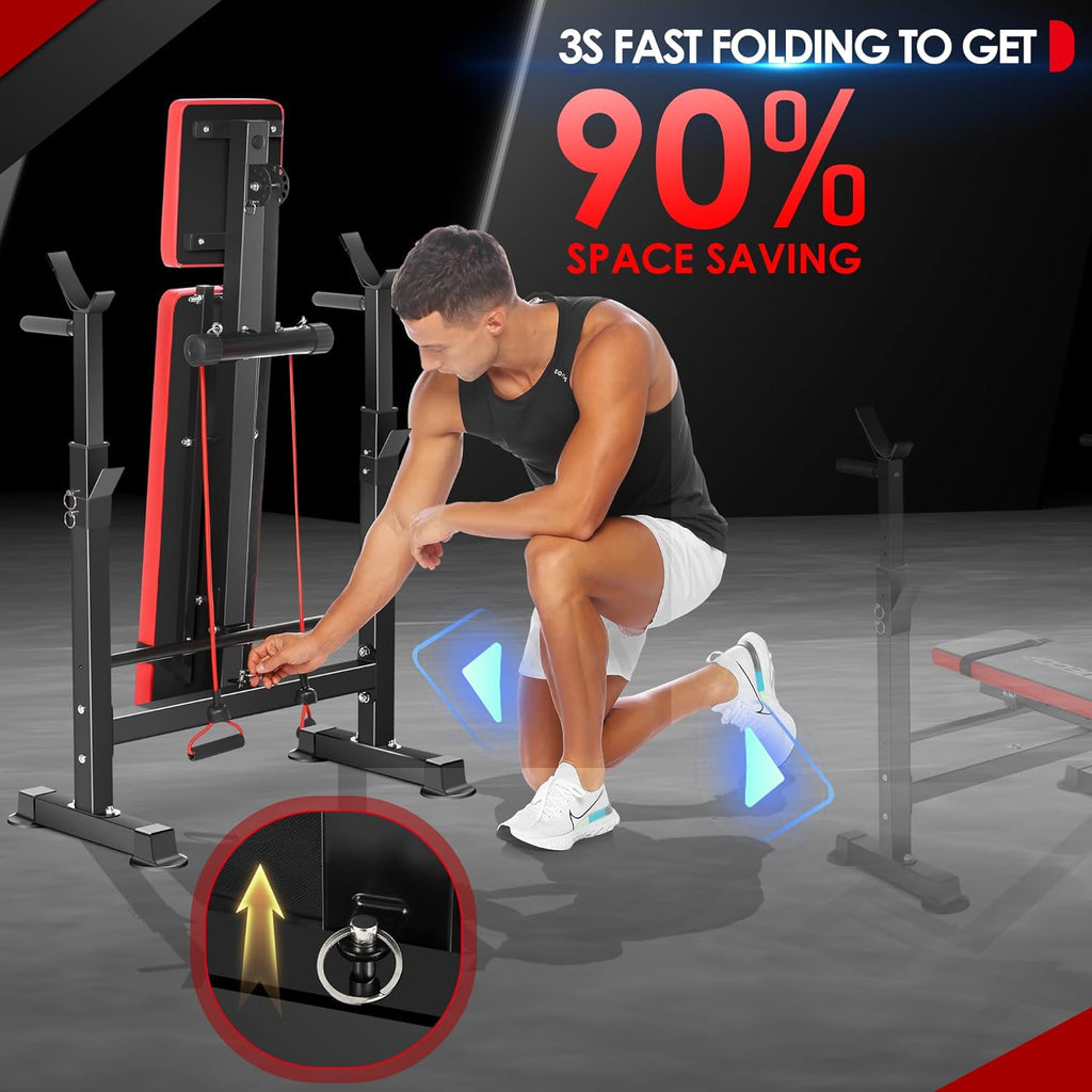 OPPSDECOR 900LBS All in One Weight Bench Set with Squat Rack Adjustable Workout Bench with Leg Developer Preacher Curl Rack Fitness Strength Training Bench for Home Gym
