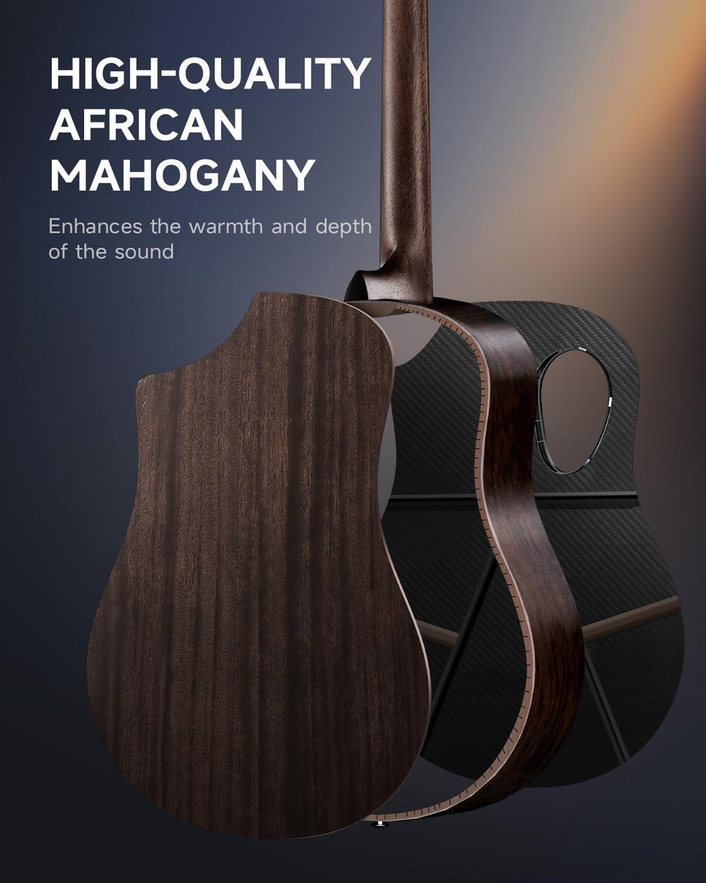 Donner Acoustic Guitar Kits for Beginners, Intermediate Learners & Adults - 38' Steel-String Guitars with Carbon Fiber Top, Wooden Bowl, Includes Free Lessons, Case, Strap (Satin, Black)
