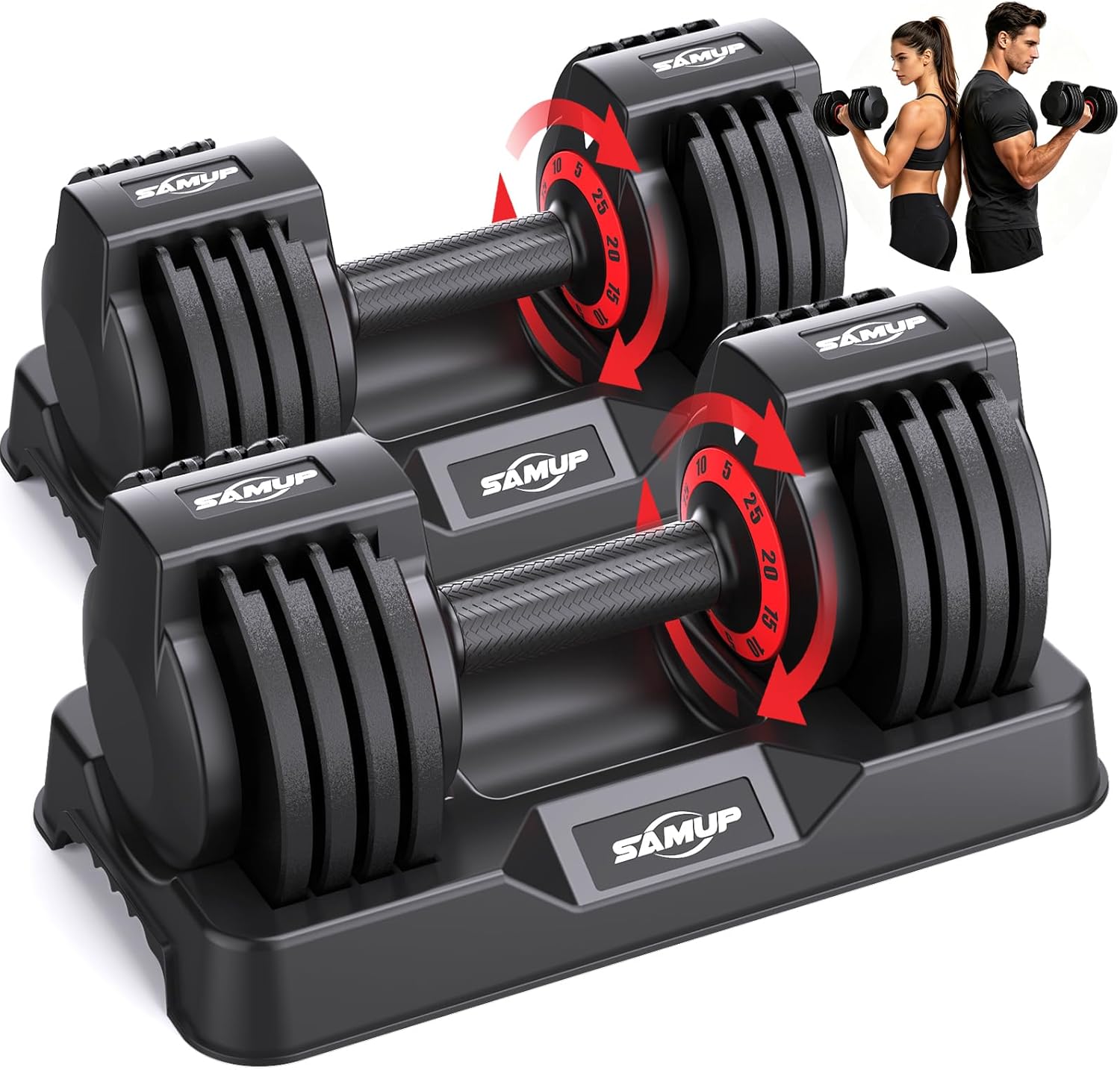 Adjustable Dumbbell Set of 2, 50LBS/100LBS Weights Dumbbell Set with Storage Box, 25lbs/50lbs Pair Adjustable Weights with Anti-slip Silicone Grip, 5-in-1/10-in-1 Quick-Lock Hand Weight Set For Home Gym Suit both Men and Women