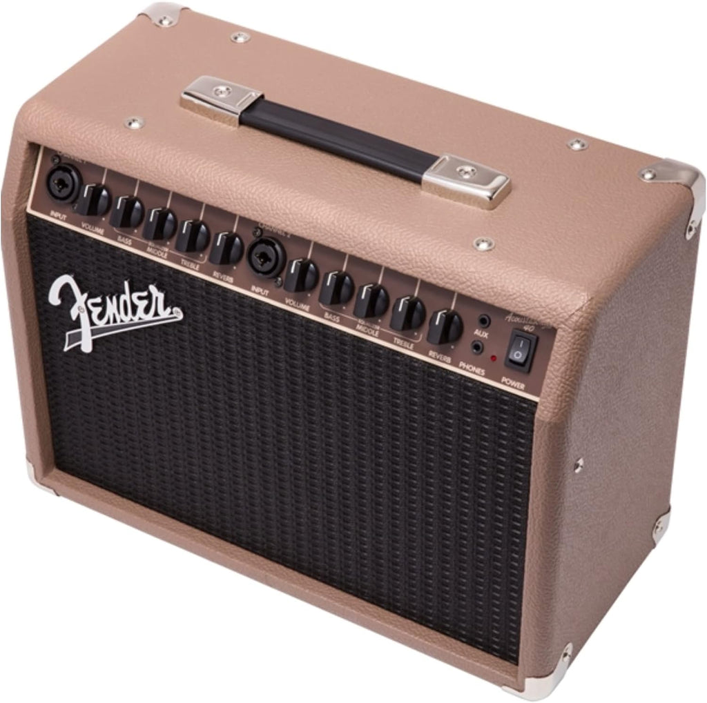 Fender Acoustasonic 40 Acoustic Guitar Amplifier, 40-Watt Portable Combo Amp with Dual 6.5' Speakers, Built-In Reverb, XLR/1/4' Inputs, Brown/Wheat, with 2-Year Warranty