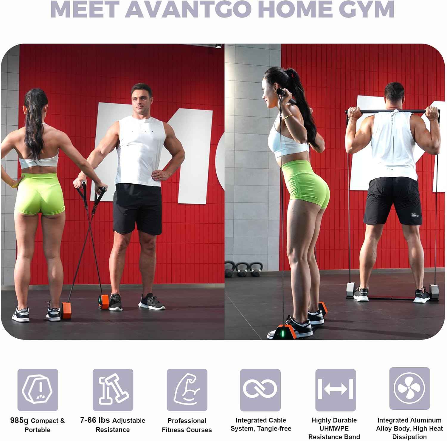 Portable Home Gym, Multifunctional Cable Fitness Machine, Resistance Adjustable Functional Trainer, App & Bluetooth Connection, Full Body Workouts, Fitness Anywhere, Gray