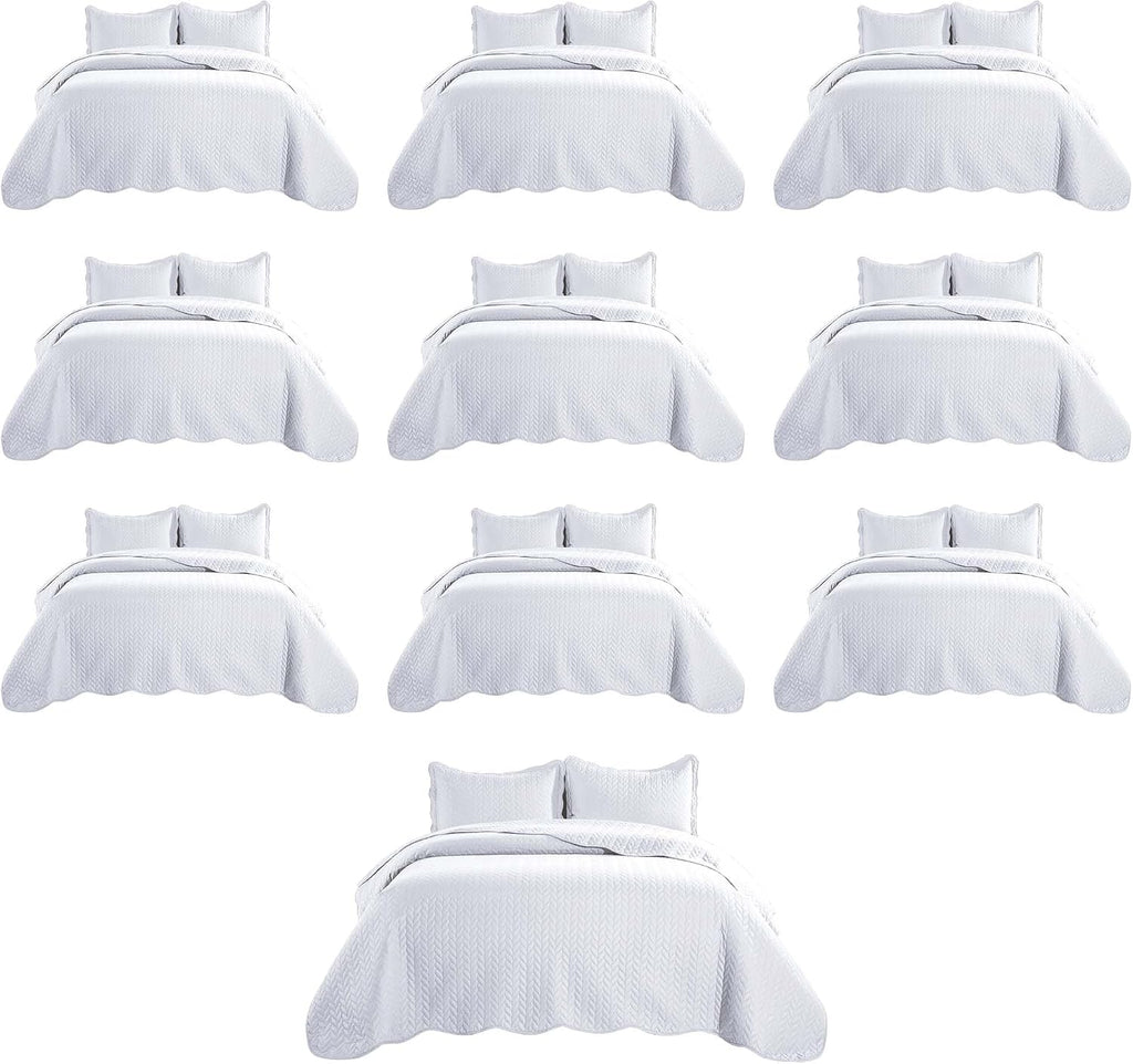 IR Imperial Rooms Queen Quilt Bedding Set (90' x 96') - Bulk Pack of 10 Wholesale for Hotels, Guest Bedroom & Airbnbs - Lightweight Microfiber Reversible Embossed Quilts Bedspreads (White)