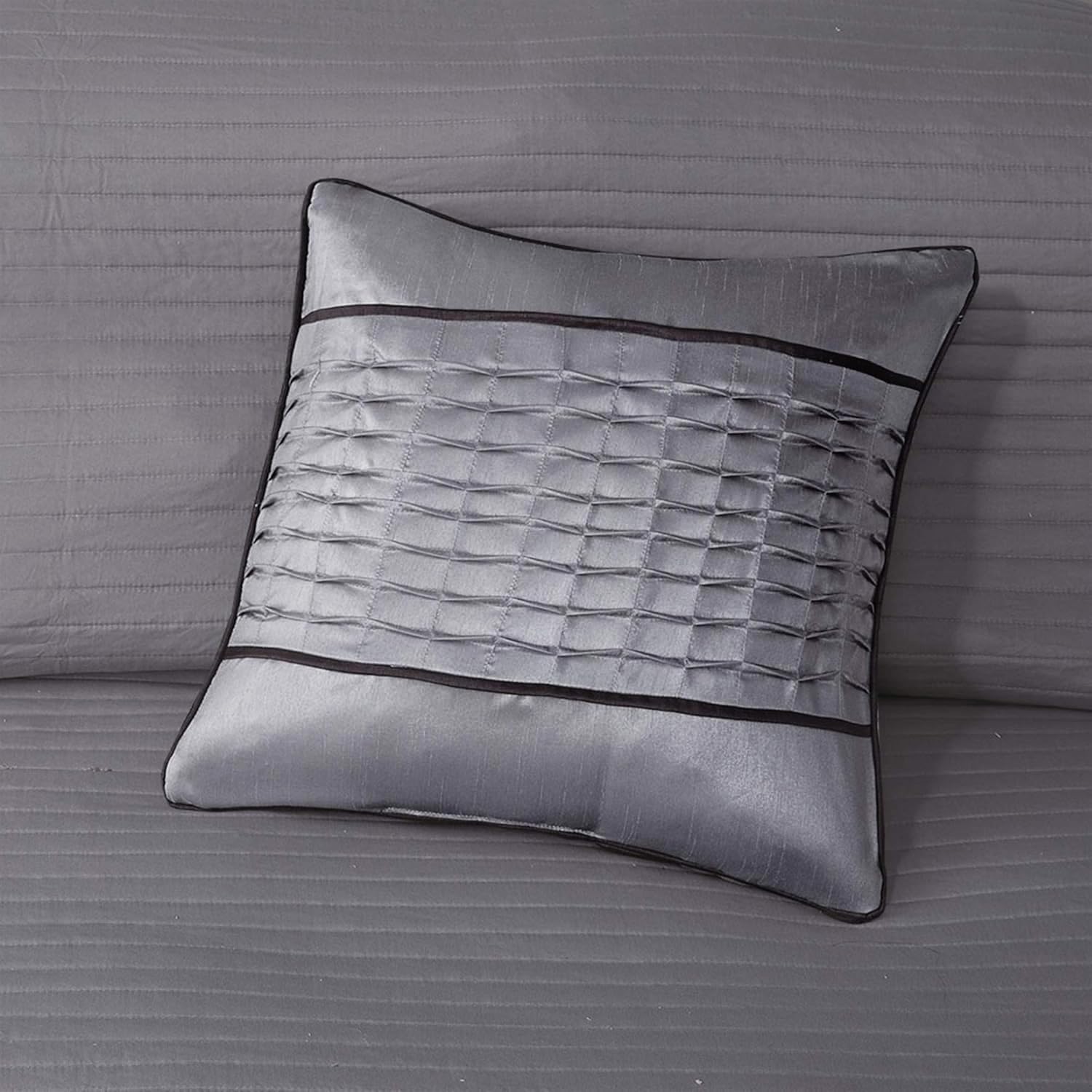 Madison Park King Quilt Set Lustrous Jacquard & Glitter Accent Coverlet Set - All Season, Lightweight Quilt Set, Shams, Decorative Pillow, King/Cal King Chevron Grey/Taupe