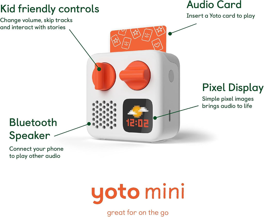 Yoto Mini (2024 Edition) + Disney Pixar Bundle – Kids Screen-Free Bluetooth Audio Player, All-in-1 Travel Device for Stories Music Podcast Radio White Noise, Use as Speaker or with Headphones