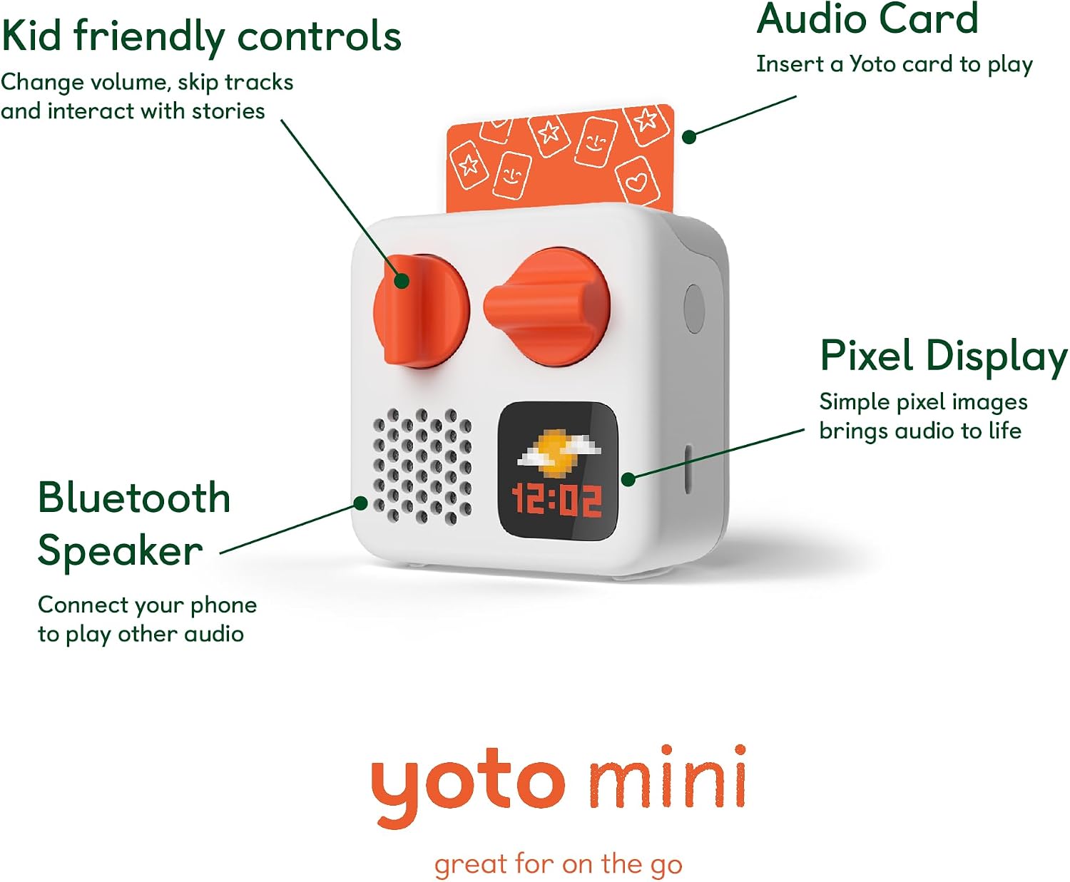 Yoto Mini (2024 Edition) + Disney Pixar Bundle – Kids Screen-Free Bluetooth Audio Player, All-in-1 Travel Device for Stories Music Podcast Radio White Noise, Use as Speaker or with Headphones