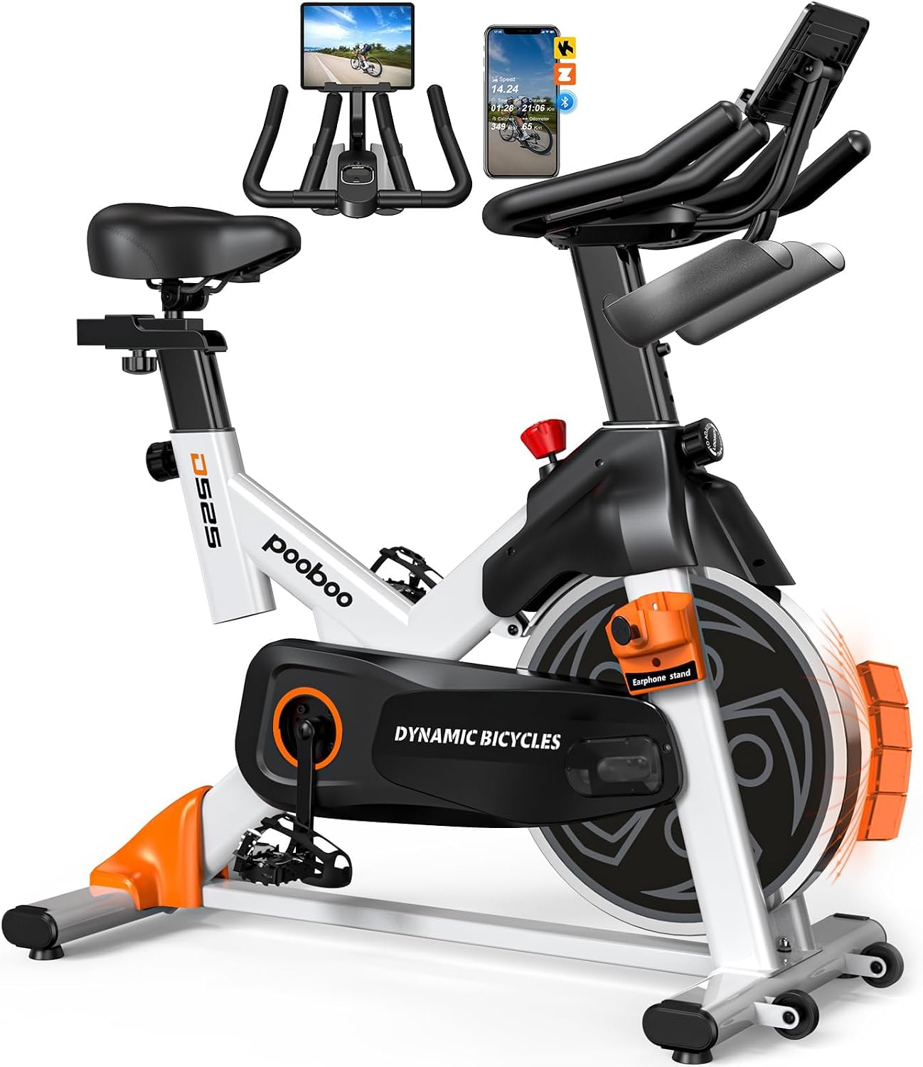 pooboo Exercise Bike,Stationary Bike with Exclusive App for Home,Magnetic Low Noise Indoor Cycling Bike with 350lbs Weight Capacity,Adjustable Seat,Tablet Mount and LCD Display for Weight Loss