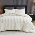 Bedbay White Faux Fur Comforter Set King Size Plush Fluffy Comforter Winter Bedding Set 3 Pcs Soft Cozy Warm Winter Quilts King Size Smoofy Velvet Bubble Rabbit Fur Fuzzy Comforter Luxury Bedding Set