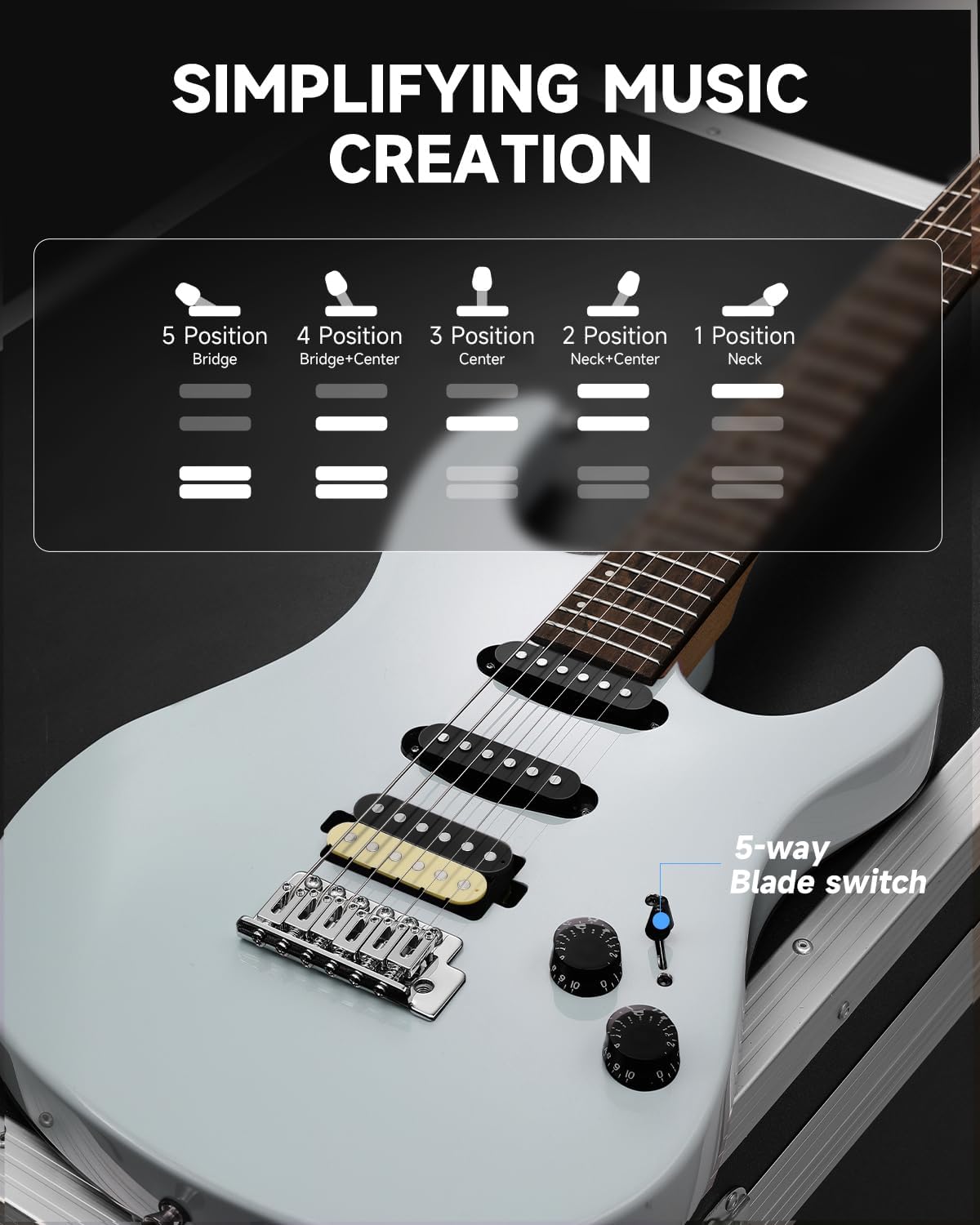 Donner DMT-66 Solid Body Electric Guitar Kit for Beginners, Full Size 39 Inch Electric Guitar with HSS Pickups, Poplar Body, Maple Neck, Starter Guitar with Gig Bag, Strap, Whammy Bar, Wrench, Gray