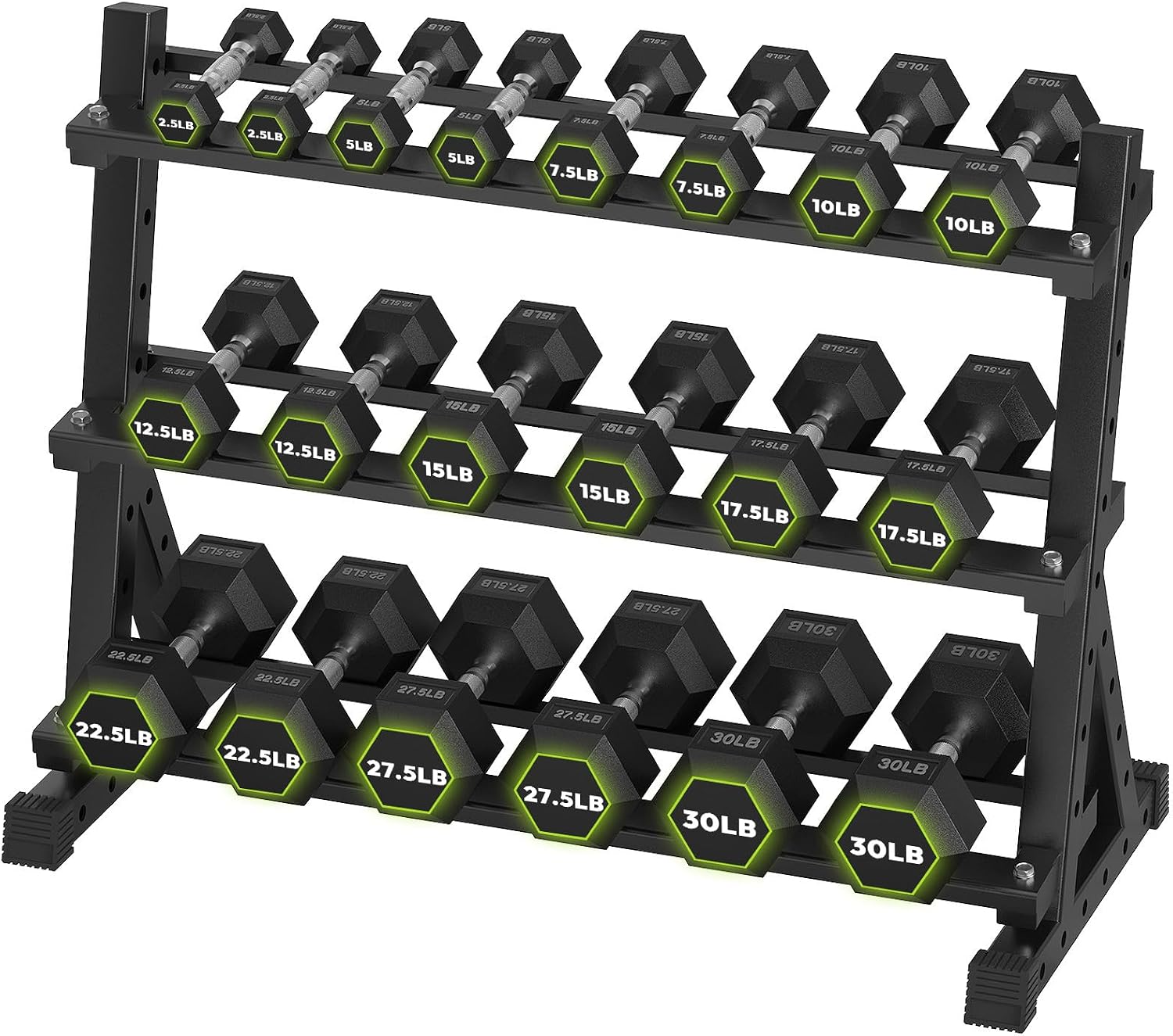 HANDBODE Hex Dumbbell Set with Rack, 300-840 lb Rubber Coated Fixed Weights Sets with Heavy Duty Storage Stand, Hexagon Shape, Multiple Weight Options Home Gym Equipment for Strength Training