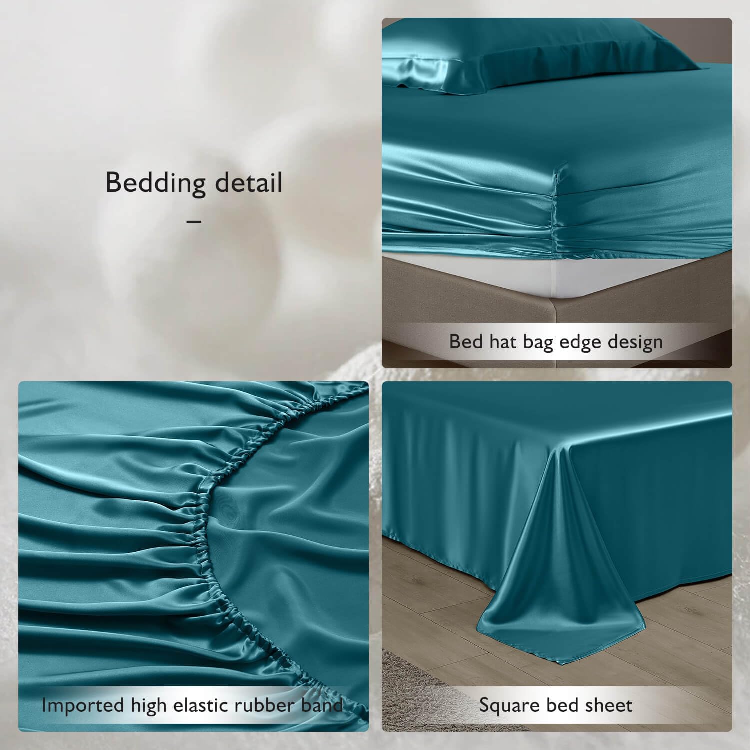 DISANGNI 22 Momme 100% Mulberry Silk Bedding Set - 4-Piece Luxury (2 Pillowcases, 1 Fitted Sheet, 1 Flat Sheet) - 6A Grade Natural Silk (Blue Green, Queen)