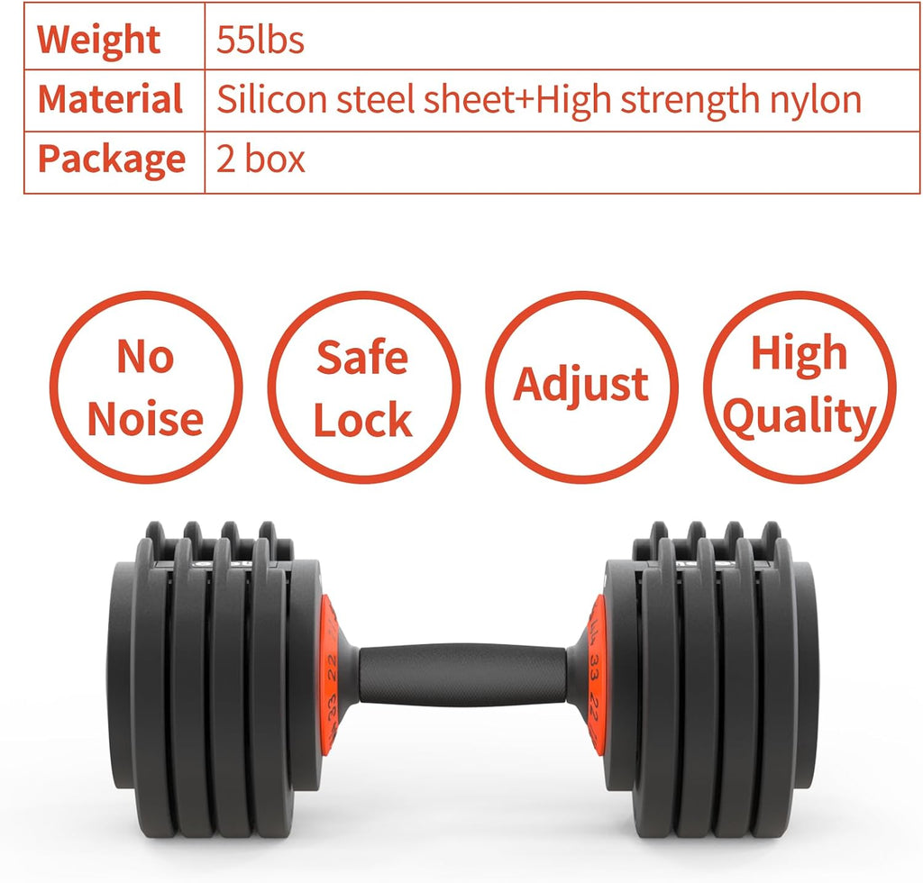 ACCPO Adjustable Dumbbells Set,55LB Dumbbell Pair,Fast Adjustment Weight Dumbbell by Turning Anti-slip Handle,Strength Training Dumbbell with Tray Suitable for Men Women Full Body Exercise