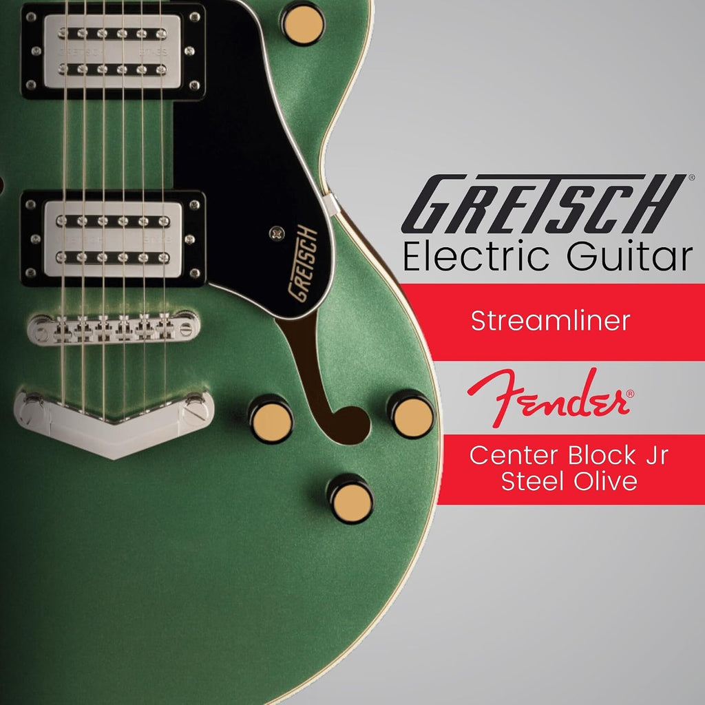 Gretsch G2655 Streamliner Center Block Jr. Electric Guitar with Maple Body (Steel Olive) Bundle