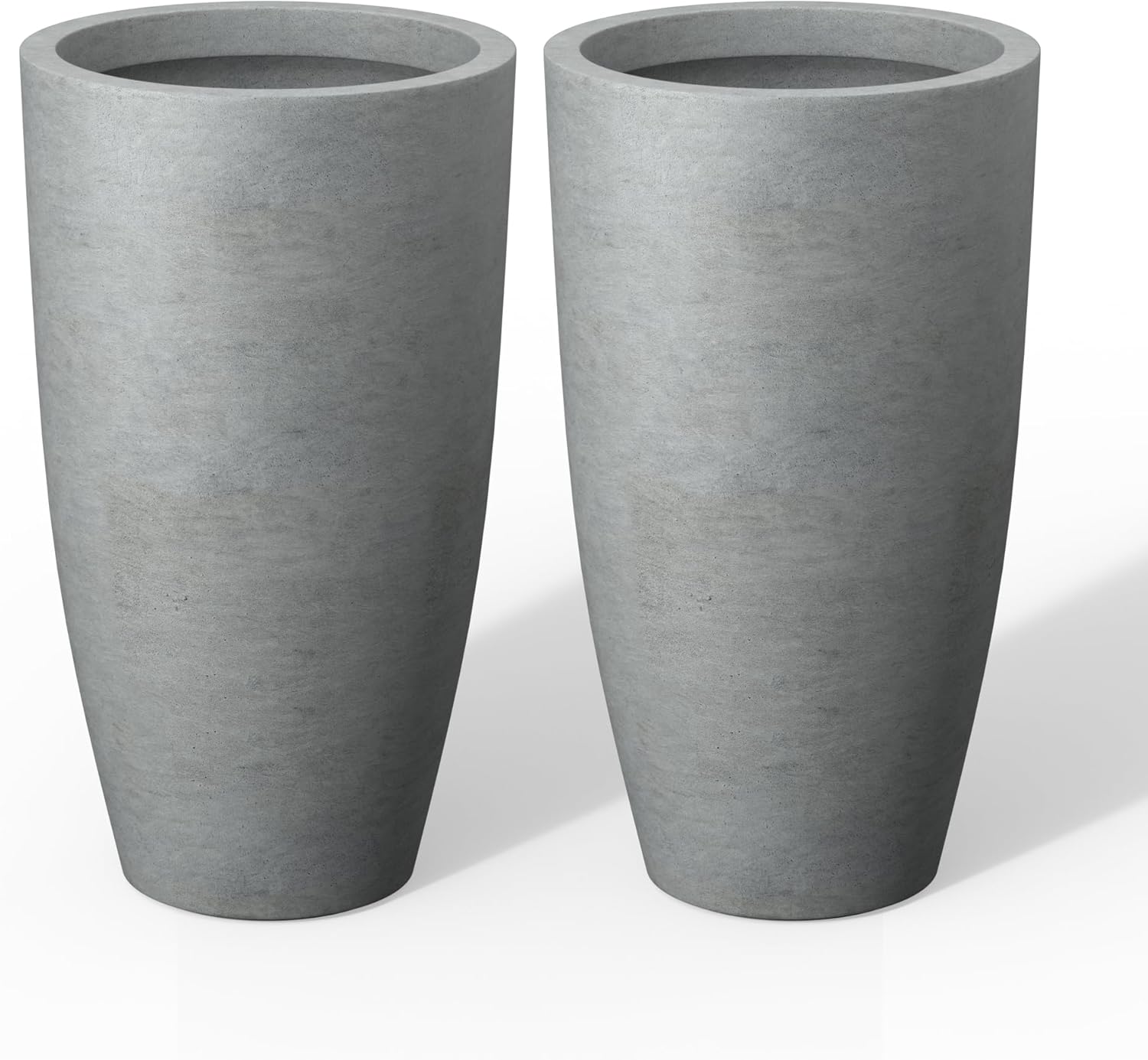 Kante 23.6' H Natural Concrete Tall Planters (Set of 2), Large Outdoor Indoor Decorative Plant Pots with Drainage Hole and Rubber Plug, Modern Style for Home and Garden