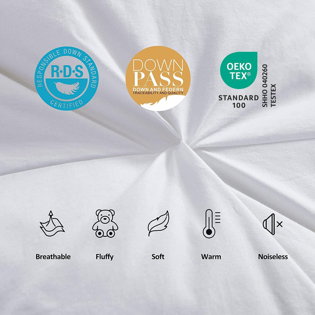 Luxurious All-Season Goose Down Feather Fiber Comforter Super King Size Duvet Insert (120x120), Exquisite Pinch Pleat Design- White, Premium Baffle Box, 100% Egyptian Cotton Cover, 85 oz. Fill Weight