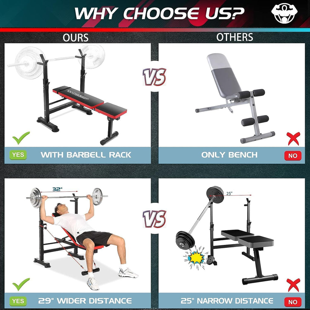 OPPSDECOR 900lbs 6 in 1 Weight Bench Set with Squat Rack, Workout Bench with Leg Extension Preacher Curl Rack Multi-Function Bench Press Set for Home Gym, ZWX1113 New Version Weight Bench