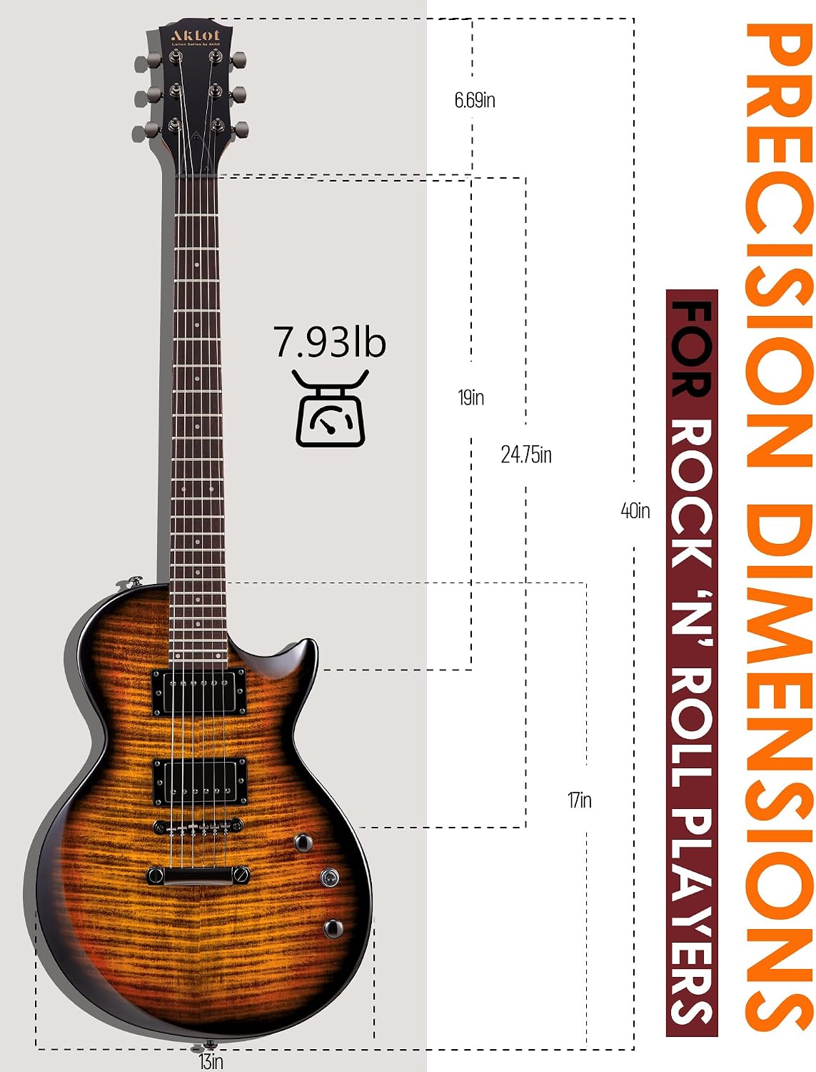 AKLOT 24-Fret Electric Guitar Kit – Single Cut (LP Style), Modern Playability with Coil-Split Humbucker Pickups, Essential Accessories Included, Inferno Burst
