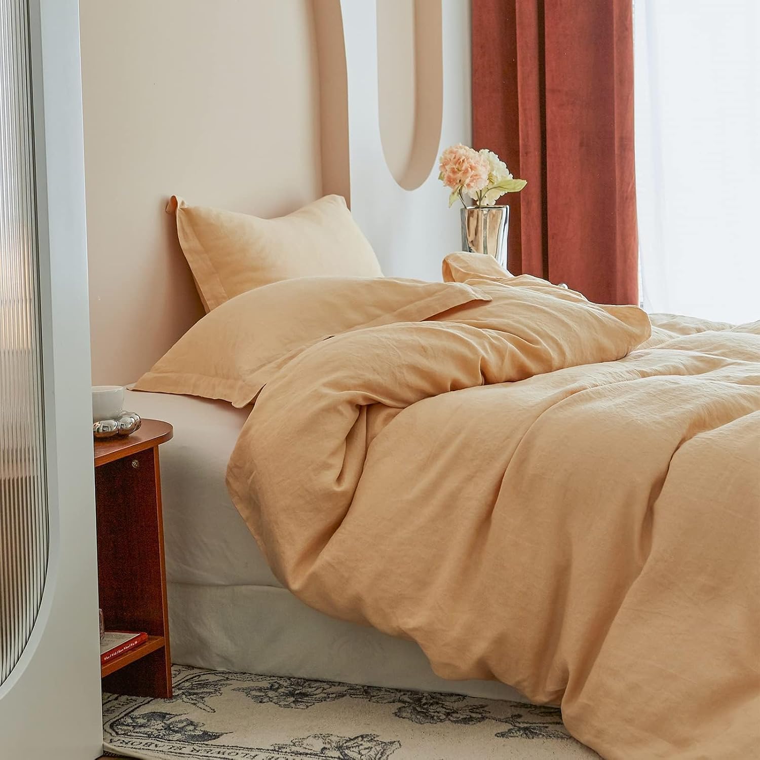 Simple&Opulence 100% Linen Duvet Cover Set, Natural French Flax Sand Duvet Cover Twin Size, Breathable Soft Comfy Linen Bedding Comforter Cover with 1 Pillowcase(Sand, 68'x86')