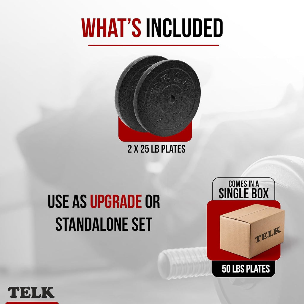 TELK – Adjustable Dumbbell Set – Home Gym Weight Set with Baked Enamel Cast Iron Plates – Space-Saving Free Weights for Strength Training
