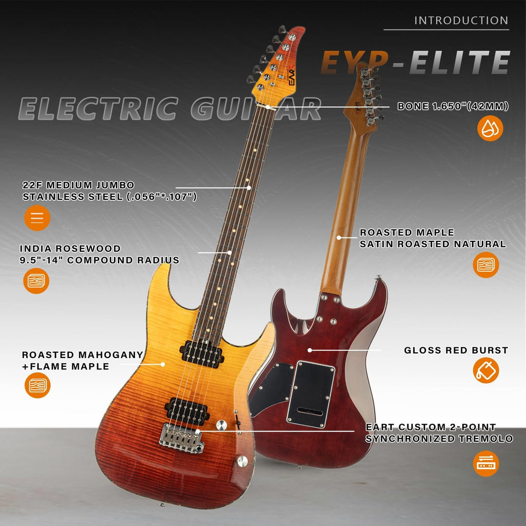 EART EYP-Elite Soild Body Electric Guitar with Roasted Mahogany Custom Artones-HBC115 Pickups NK-Arch-Top Body,Gloss Electric Guitar
