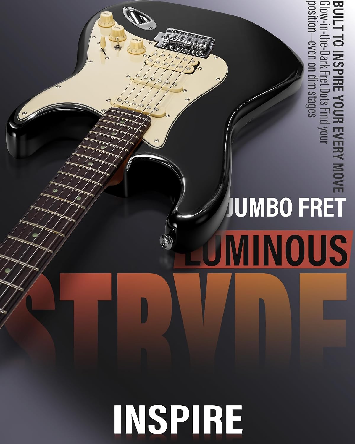 AKLOT Beginner Electric Guitar Kit: 10W Amp, Coil-Split HSS Pickups, Lesson Book, Roasted Maple Neck, Gig Bag, Tuner, Strap, Picks, Stryde Phantom Black
