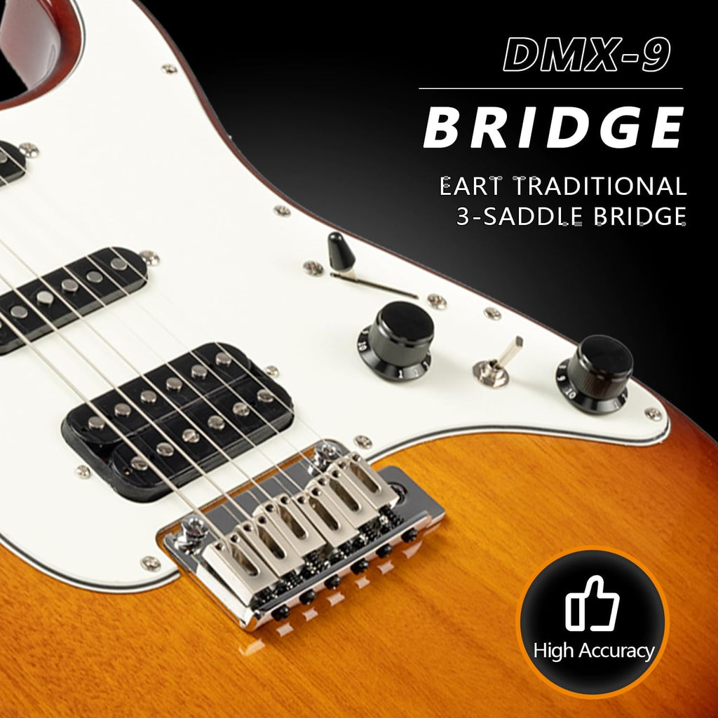 EART Electric Guitar DMX-9, 6 String Tremolo Bridge, Humbucker Pickups, Solid Body, 5-Way Switch Guitars (Honey Burst)