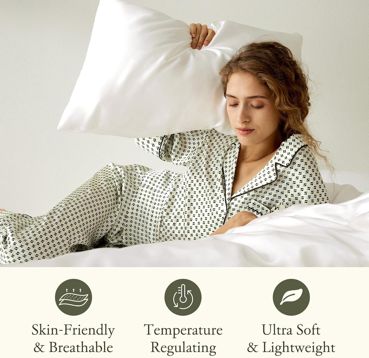 LilySilk 3PC Mulberry Silk Fitted Sheets Set, 6A Grade, 2 Pillowcases, 1 Fitted Sheet, 16 Inch Deep Pocket, 19 Momme, King Size, Ivory