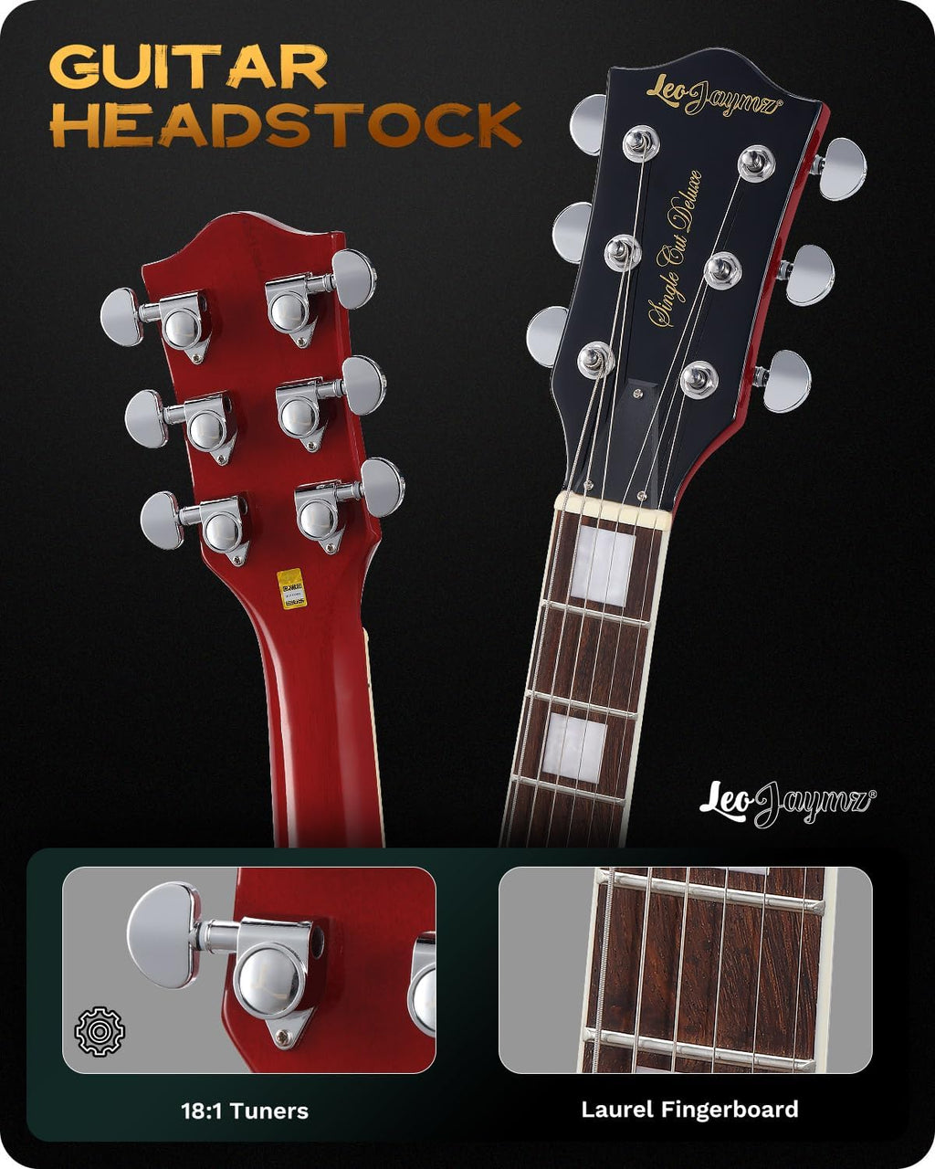 Leo Jaymz SC Series Electric Guitar – Mahogany Body, Laurel Fingerboard, Dual Humbuckers, Tune-O-Matic Bridge, C Neck, 18:1 Tuners (Cherry Sunburst)