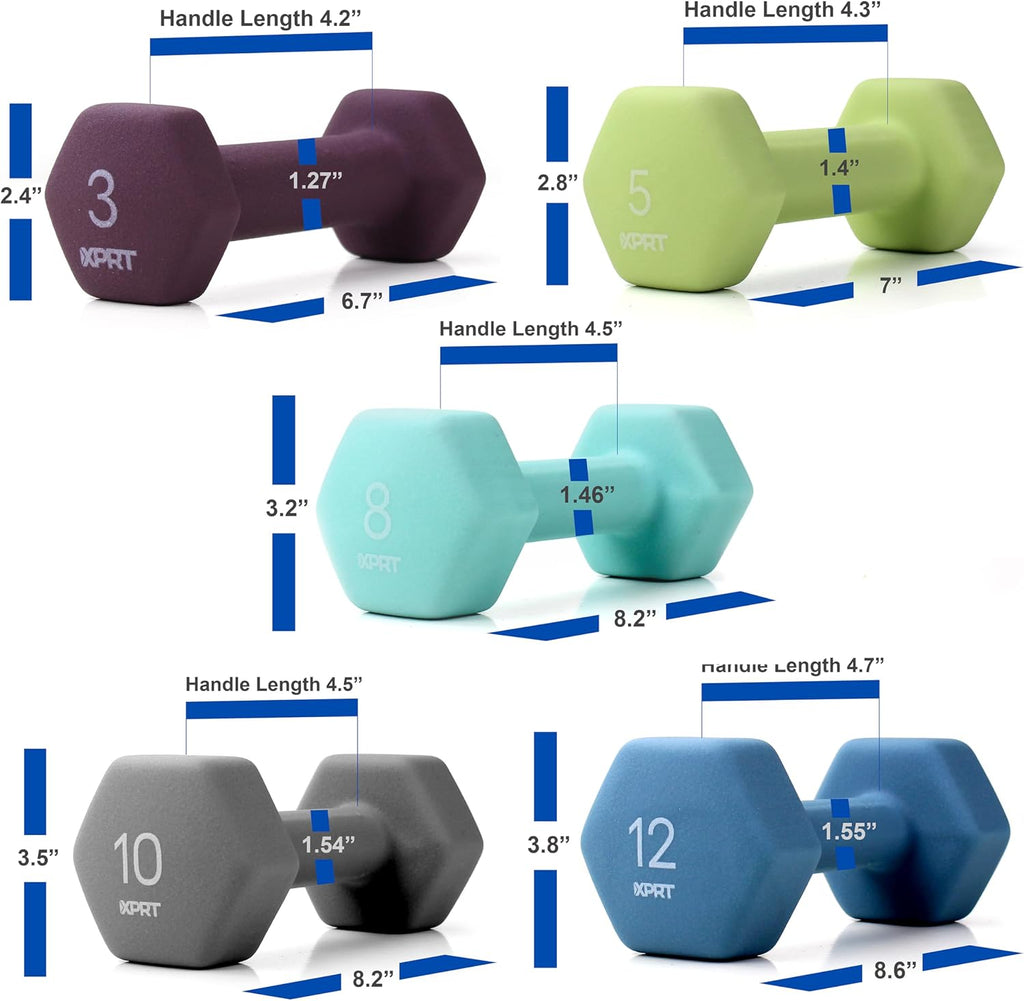 XPRT Neoprene Dumbbell Set with Rack - 5-Pair Weights for Home Gym