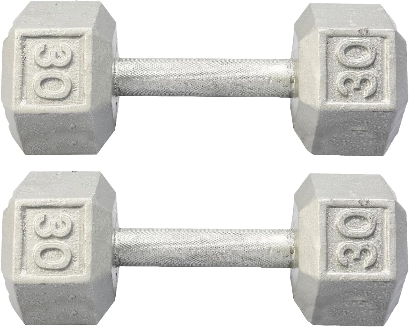 Hydra Fitness Exchange Cast Iron Hex Dumbbell 3 lb to 100 lb (in Single & Pair) - Solid Hexagon Silver Coating Dumbbell Set Strength Training Free Weights for Women & Men Residential Only