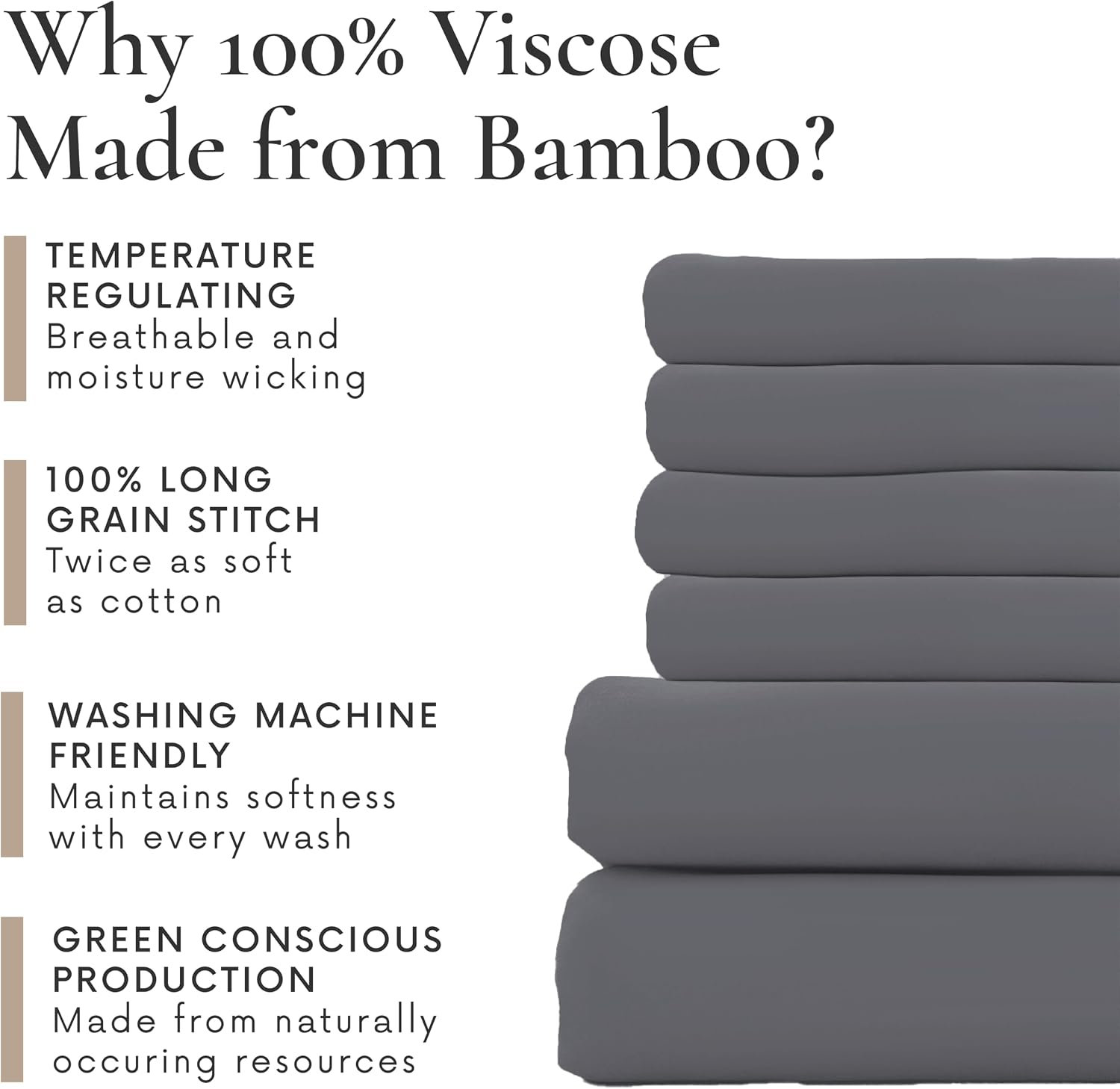 Bamboo Bay 6 Piece Full Size Sheet Set, 100% Viscose Made from Bamboo, Breathable, Ultra Soft Cooling Bed Sheets for Hot Sleepers, Beddings with Deep Pockets Fit 16' Mattress, Dark Grey