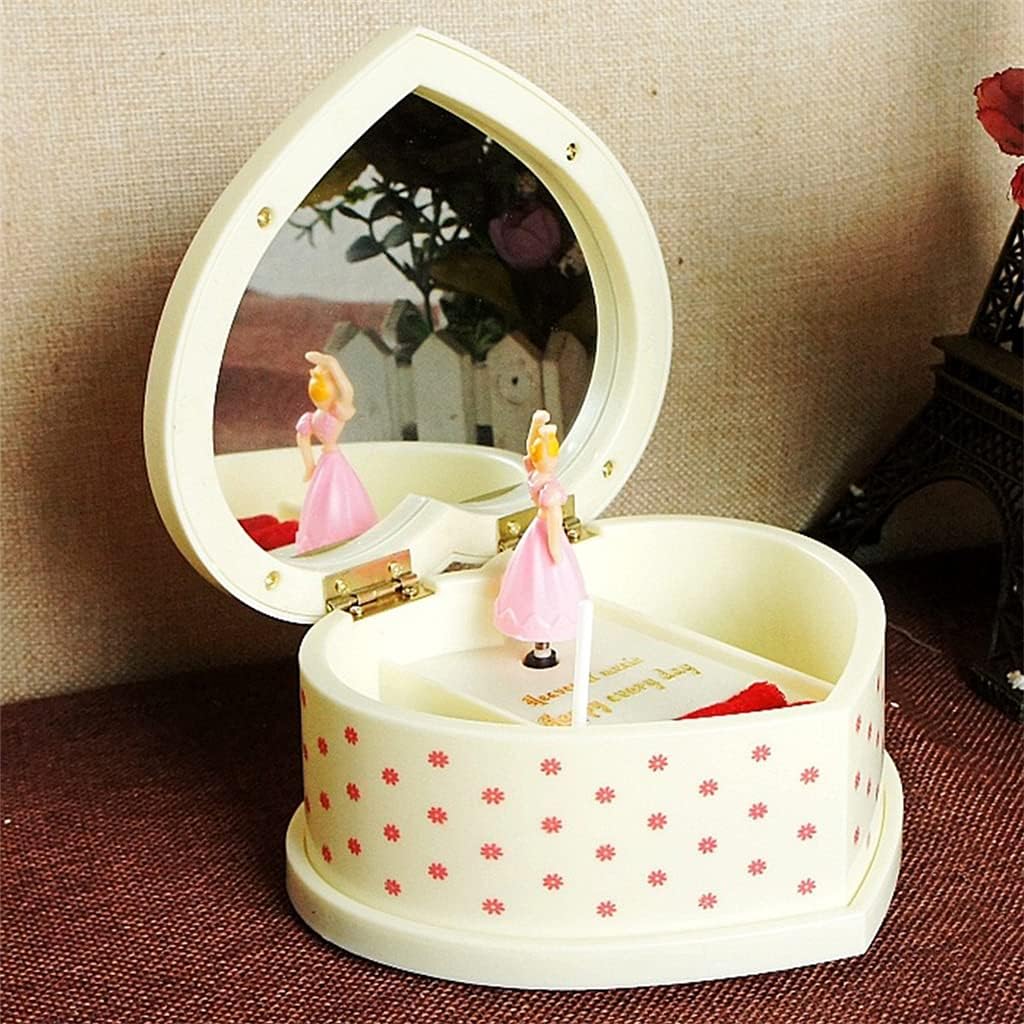 Rotating Heart-Shaped Jewelry Storage with Mirror Daing Girl Lovely Ballerina Music Box (Color : A, Size (D As the picture shows)