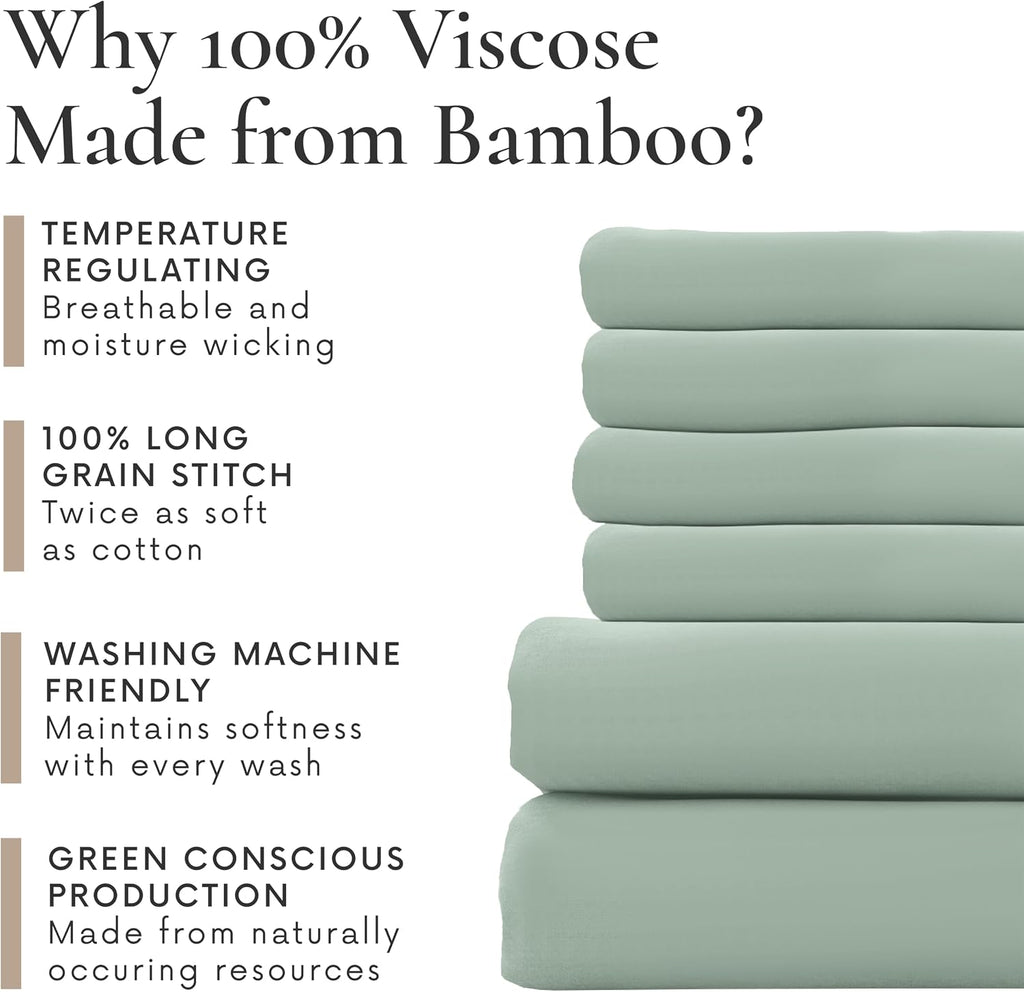 Bamboo Bay 6 Piece Full Size Sheet Set, 100% Viscose Made from Bamboo, Breathable, Ultra Soft Cooling Bed Sheets for Hot Sleepers, Beddings with Deep Pockets Fit 16' Mattress, Sage Green