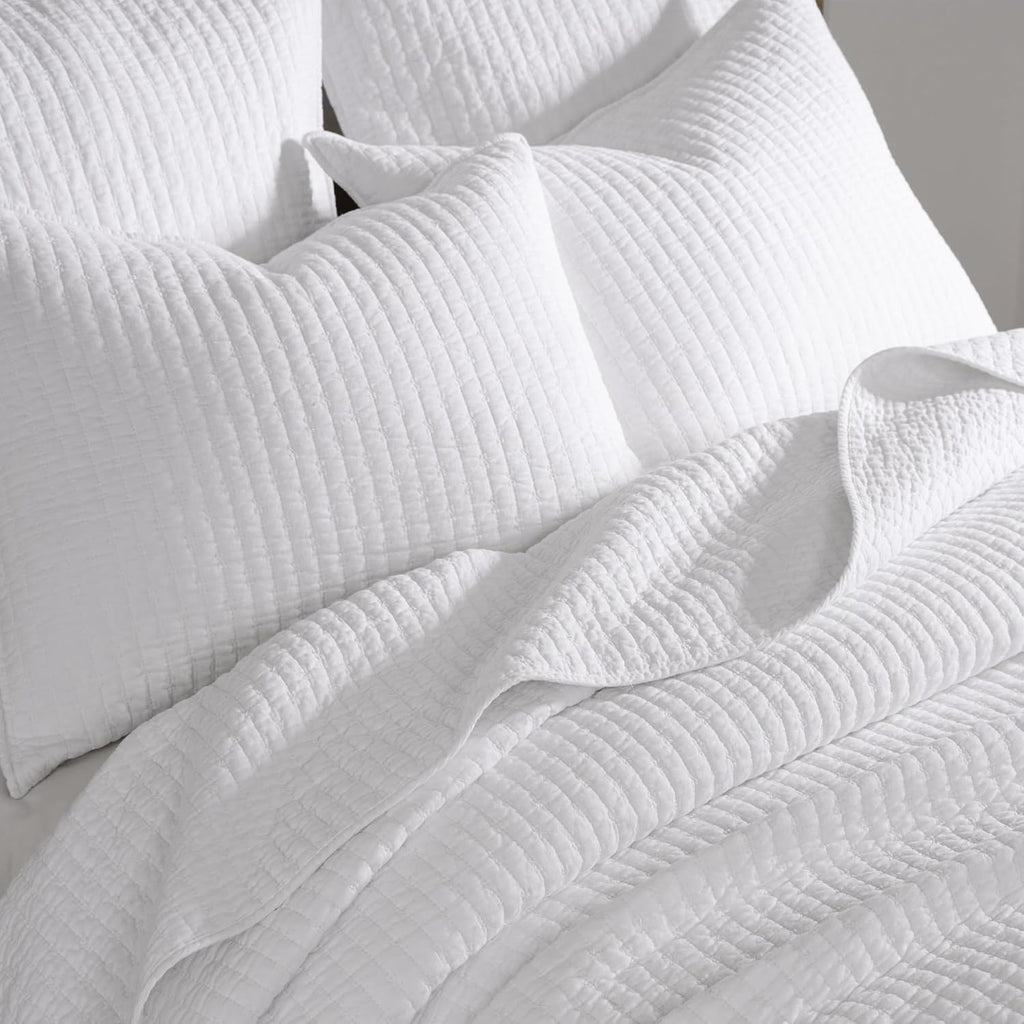 Levtex Home Cross Stitch Reversible Full/Queen Quilt Set (88x92in) and 2 Pillow Shams (26x20in) - Stitch Texture - Bright White - Cotton Full/Queen Size Quilt Bedding Set - Lightweight Soft Pre-Washed