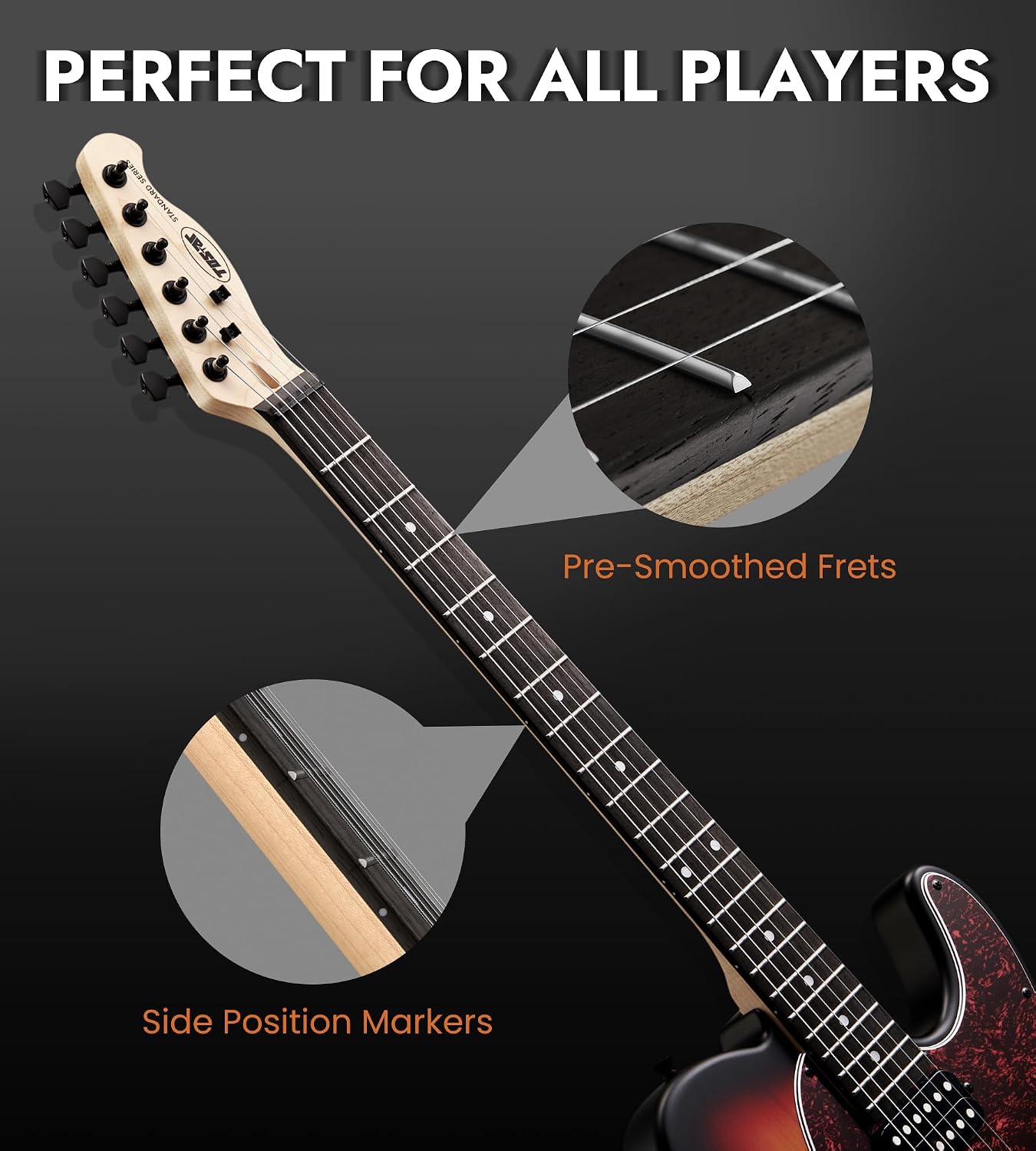 Tostar Electric Guitar: HH Humbuckers, Fixed Hardtail Bridge & Smoked Matte Finish, 3-Way Switch, 39' Solid Body Electric Guitar for Intermediate Players, Guitarra Eléctrica, Birthday Gifts, Sunburst