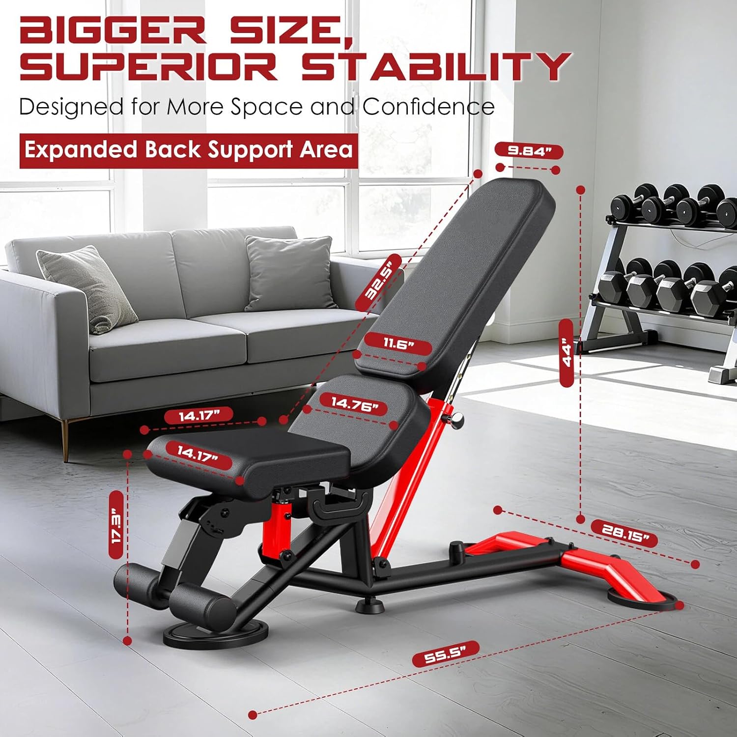 Commercial Adjustable Weight Bench, 1800LBS Heavy Duty Workout Bench for Home Gym Strength Training, Removable Leg Holder for Flat/Incline/Decline Sit Up & Full Body Workout