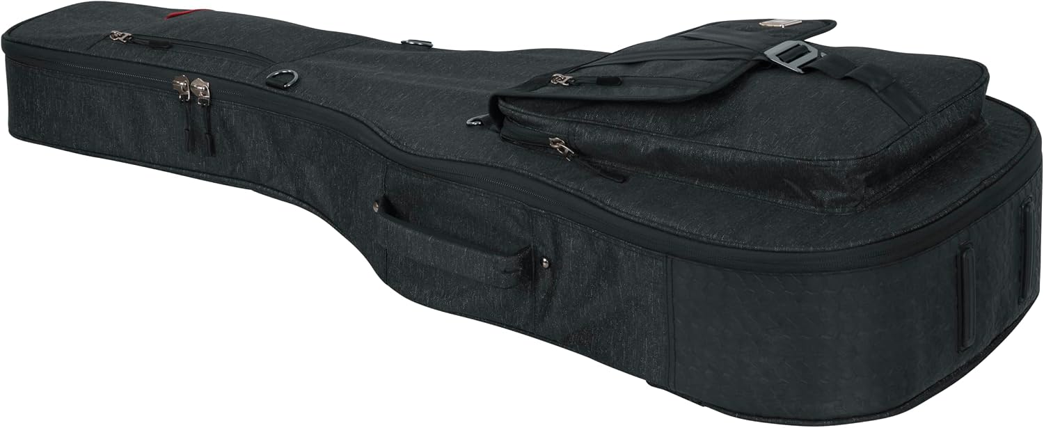 Gator Cases Transit Series Lightweight Acoustic Guitar Gig Bag with Back Pack Straps, Weather Resistant Exterior, and Rubberized Bottom, Charcoal Black Exterior (GT-ACOUSTIC-BLK)