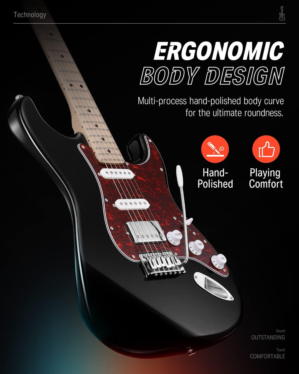 Donner, DST-152B 39' Electric Guitar Kit HSS Pickup Coil Split with Amp, Bag, Accessories, Black Solid Body Guitarra Electrica