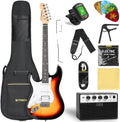 STRICH Electric Guitar Left Hand Beginner Kit, Solid Body 39' Electric Guitar HSS Pick Up for Starter, with 5W x 2 Amp, Bag, Capo, Strap, String,Cable, Picks, SST-S20L Sunburst