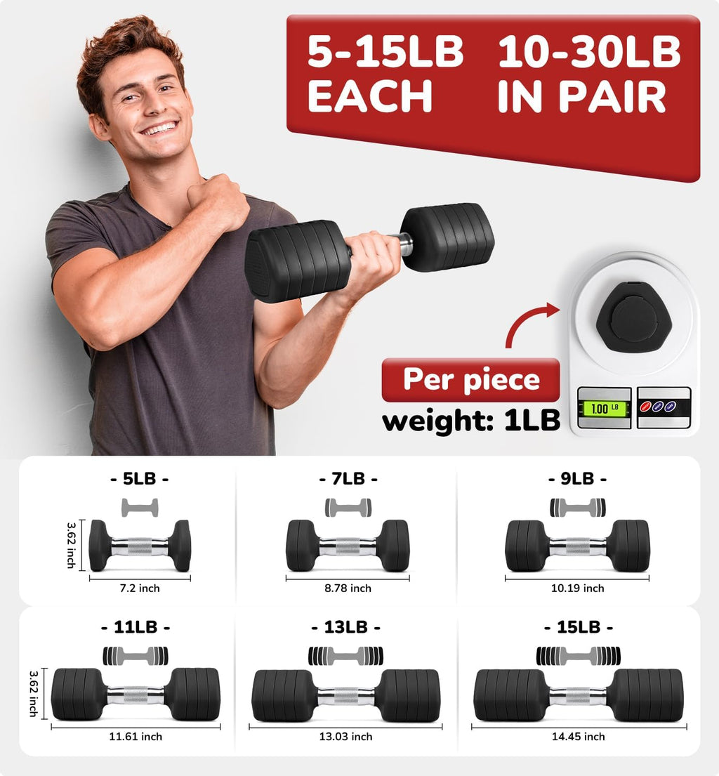 10LBS 20LBS 30LBS Dumbbell Set, Adjustable Dumbbells Set of 2 Hand Weights for Women Men Weight Sets for Home Gym Outdoor Exercise Workout Strength Training Equipments