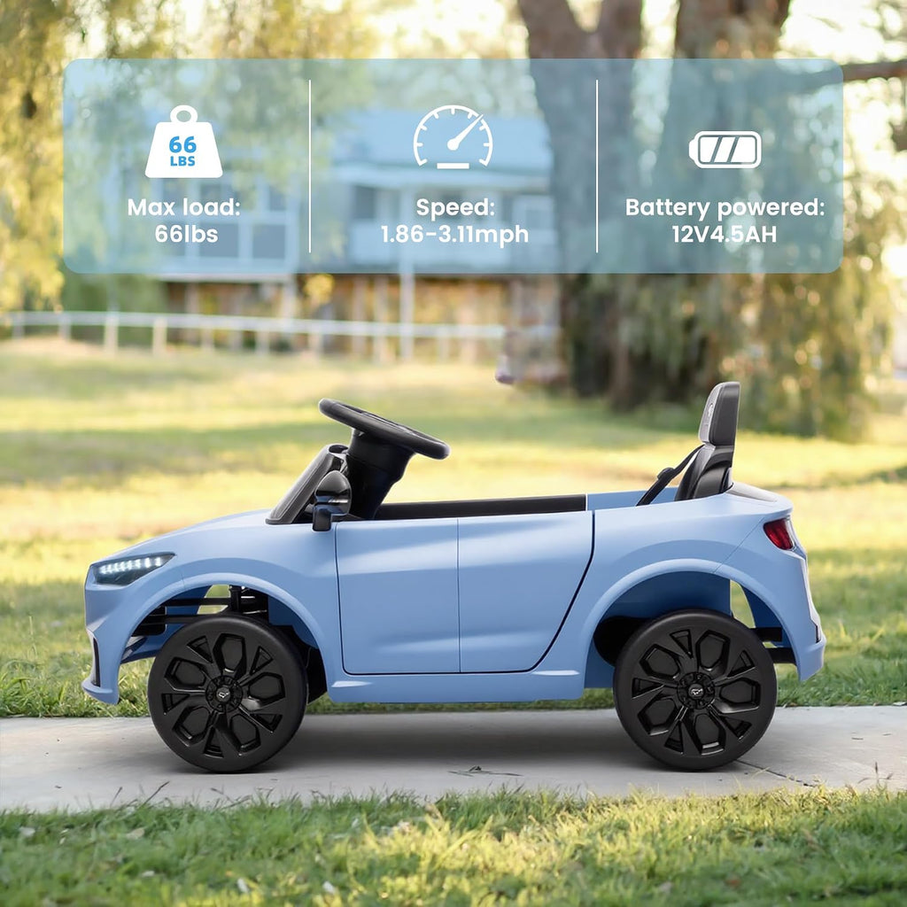 Bobike Electric Ride On Car for Kids, 12V Electric Toddler Car with Remote Control, Ride on Toys for Kids with LED Lights, Music Player, Lockable Doors (Blue)
