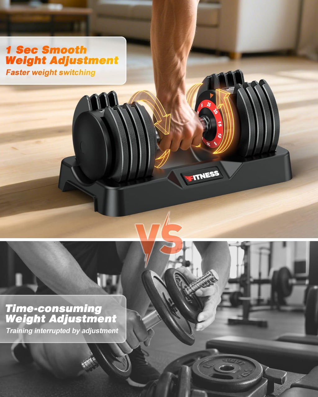 Rendpas Adjustable Dumbbells Set of 2, 5-in-1/10-in-1/16-in-1 Quick-Lock Hand Weights 25/55/80 lbs Pair, Anti-Slip Handle Free Weights Set for Home Gym Strength Training for Men Women