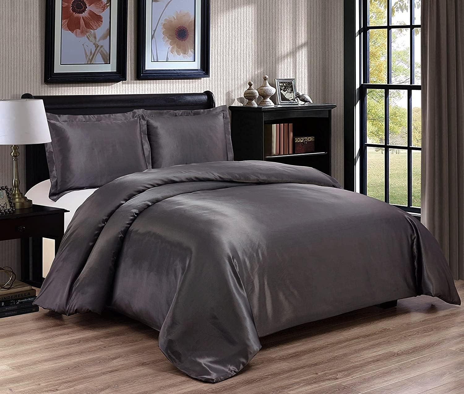 Yarns of Cotton 3 PC All Season Silky Super Soft Comforter Set Luxurious Bedding Set - (1 Comforter, 2 Pillow Cases) King/Dark Grey